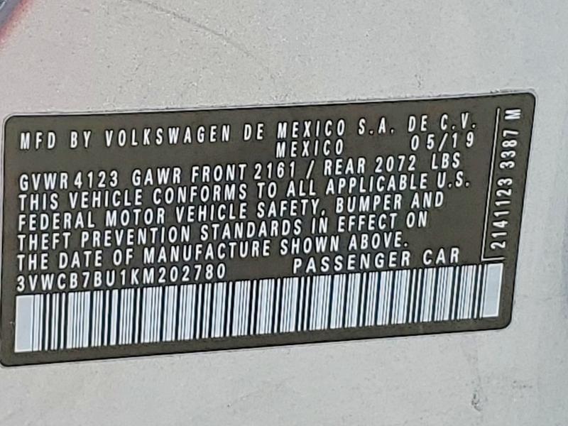 54356686 :رقم المزاد ، 3VWCB7BU1KM202780 vin ، 2019 Volkswagen Jetta مزاد بيع