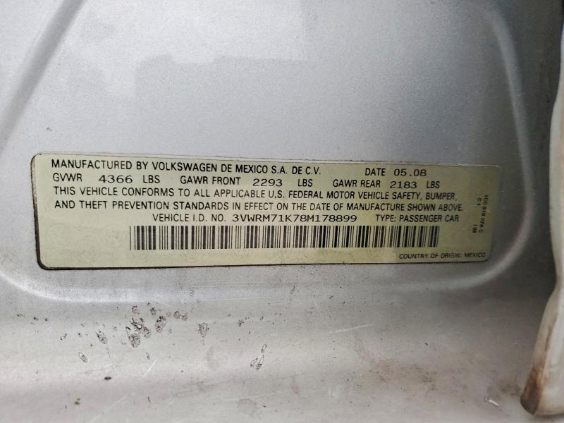 Продажа на аукционе авто 2008 Volkswagen Jetta, vin: 3VWRM71K78M178899, номер лота: 52152356