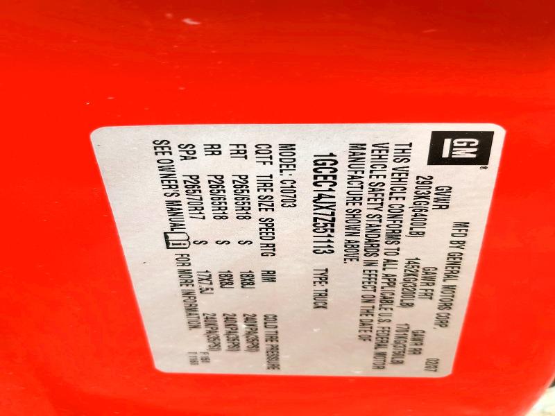 2007 Chevrolet Silverado მანქანა იყიდება აუქციონზე, vin: 1GCEC14JX7Z551113, აუქციონის ნომერი: 52737786