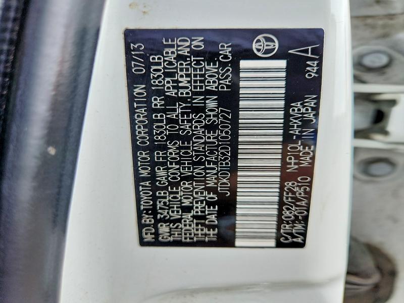 2013 Toyota Prius C მანქანა იყიდება აუქციონზე, vin: JTDKDTB32D1050727, აუქციონის ნომერი: 53782046