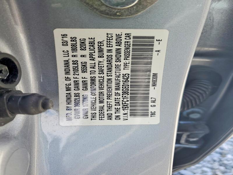 Aukcja sprzedaży 2016 Honda Civic, vin: 19XFC1F38GE016425, numer aukcji: 54560546