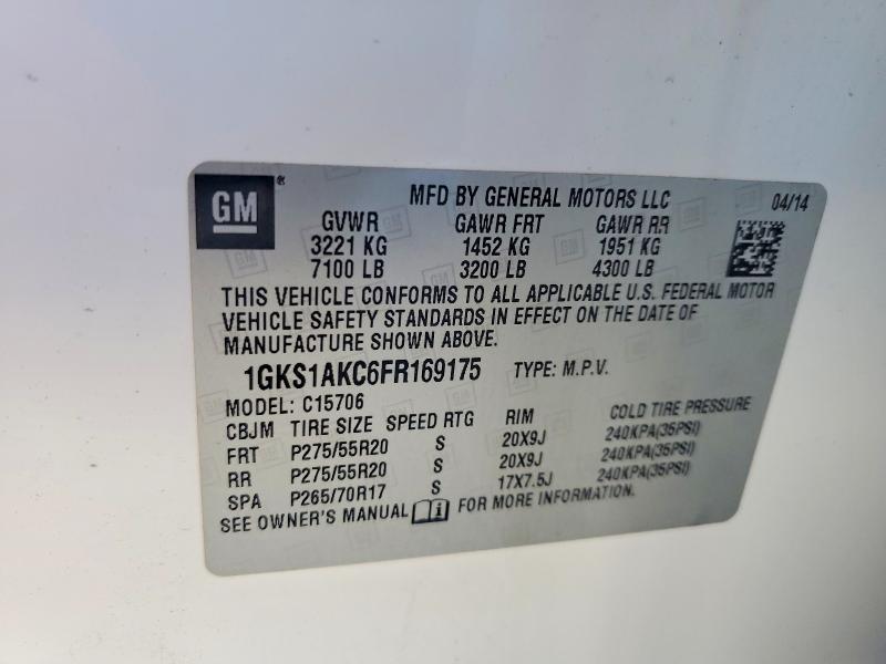 Aukcja sprzedaży 2015 Gmc Yukon, vin: 1GKS1AKC6FR169175, numer aukcji: 50827676