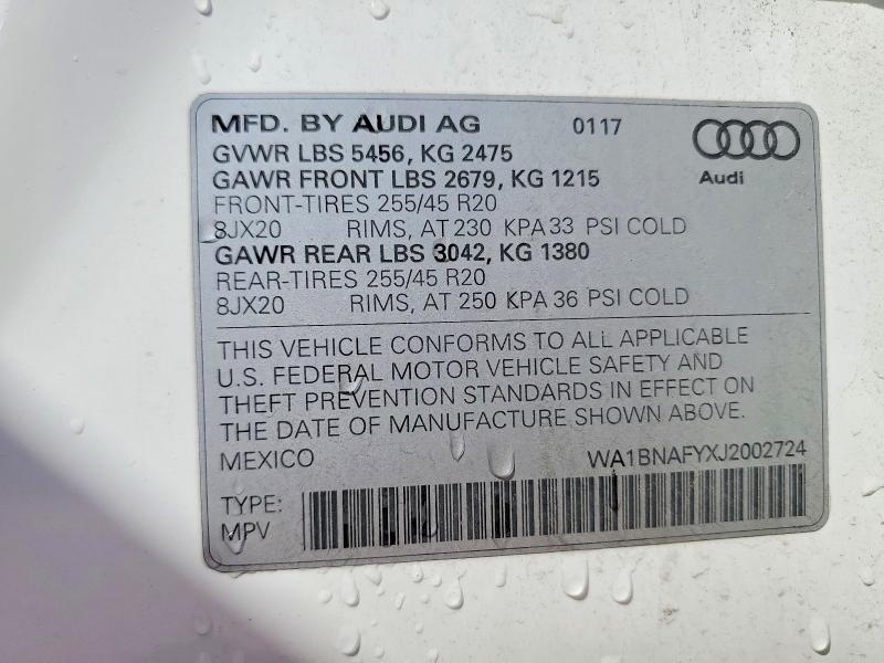 53936116 :رقم المزاد ، WA1BNAFYXJ2002724 vin ، 2018 Audi Q5 مزاد بيع