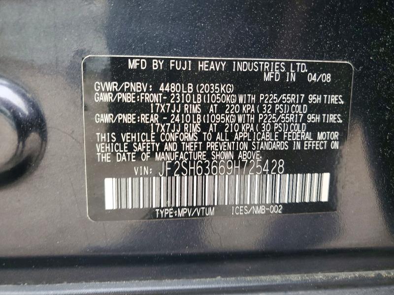 Aukcja sprzedaży 2009 Subaru Forester, vin: JF2SH63669H725428, numer aukcji: 54486676