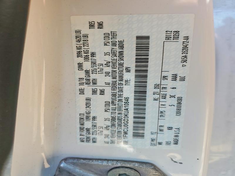 Aukcja sprzedaży 2019 Ford Escape, vin: 1FMCU0GD3KUA10846, numer aukcji: 55127846