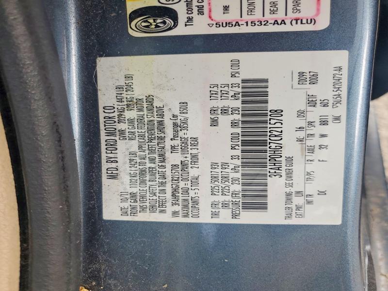 54920076 :رقم المزاد ، 3FAHP0HG7CR215708 vin ، 2012 Ford Fusion مزاد بيع