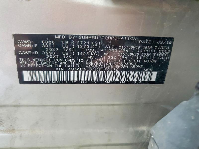 Продаж на аукціоні авто 2019 Subaru Ascent, vin: 4S4WMALD1K3470179, номер лоту: 54481066