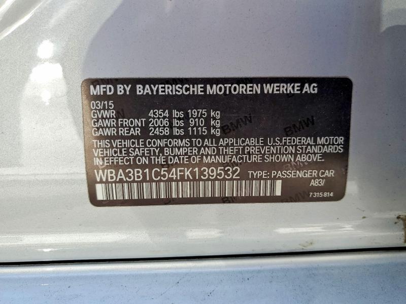 2015 Bmw 320 მანქანა იყიდება აუქციონზე, vin: WBA3B1C54FK139532, აუქციონის ნომერი: 52083776