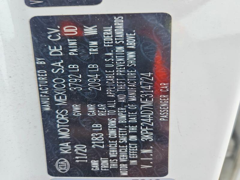 Aukcja sprzedaży 2021 Kia Forte, vin: 3KPF24AD7ME314724, numer aukcji: 53973396