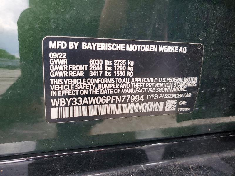 2023 Bmw I4 მანქანა იყიდება აუქციონზე, vin: WBY33AW06PFN77994, აუქციონის ნომერი: 54411046