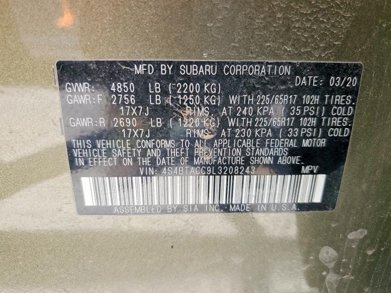 Aukcja sprzedaży 2020 Subaru Outback, vin: 4S4BTACC9L3208243, numer aukcji: 55589196
