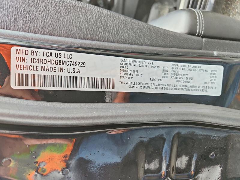 2021 Dodge Durango მანქანა იყიდება აუქციონზე, vin: 1C4RDHDG8MC749229, აუქციონის ნომერი: 52488216