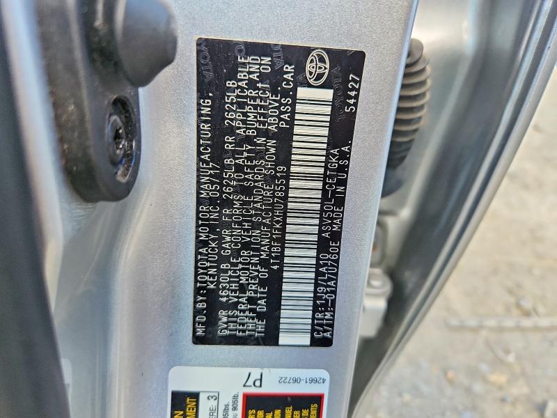 2017 Toyota Camry მანქანა იყიდება აუქციონზე, vin: 4T1BF1FKXHU785519, აუქციონის ნომერი: 55070026