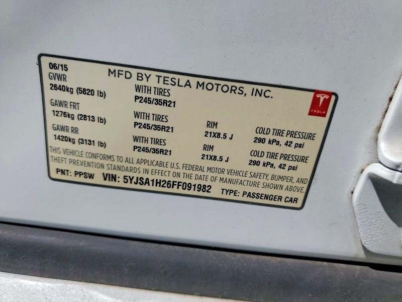 Aukcja sprzedaży 2015 Tesla Model S, vin: 5YJSA1H26FF091982, numer aukcji: 52865776