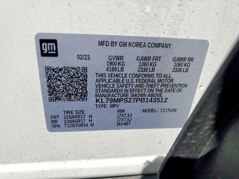 Aukcja sprzedaży 2023 Chevrolet Trailblazer, vin: KL79MPS27PB143512, numer aukcji: 54830416