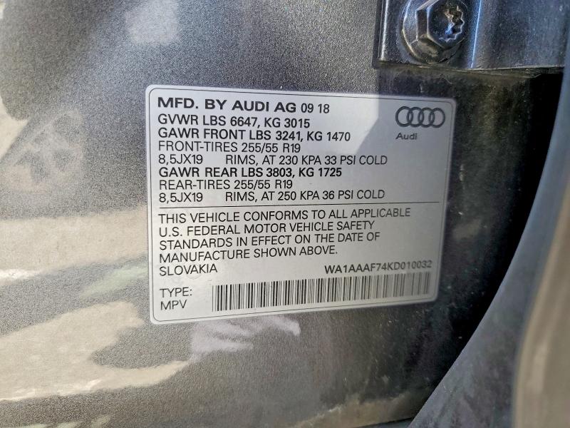 Продажа на аукционе авто 2019 Audi Q7, vin: WA1AAAF74KD010032, номер лота: 51886926