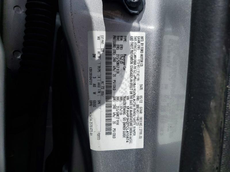 2012 Ford Focus მანქანა იყიდება აუქციონზე, vin: 1FAHP3H27CL410874, აუქციონის ნომერი: 54251146