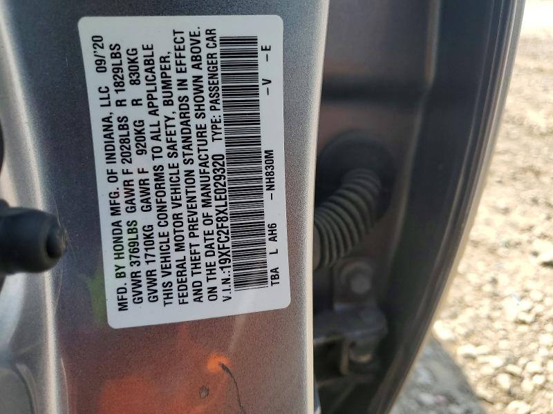 52825626 :رقم المزاد ، 19XFC2F8XLE029320 vin ، 2020 Honda Civic مزاد بيع