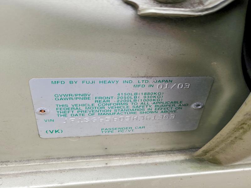 Aukcja sprzedaży 2003 Subaru Forester, vin: JF1SG65603H761353, numer aukcji: 53387086