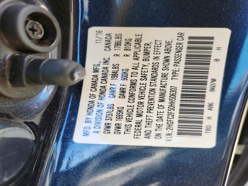 53336166 :رقم المزاد ، 2HGFC2F50HH506307 vin ، 2017 Honda Civic مزاد بيع