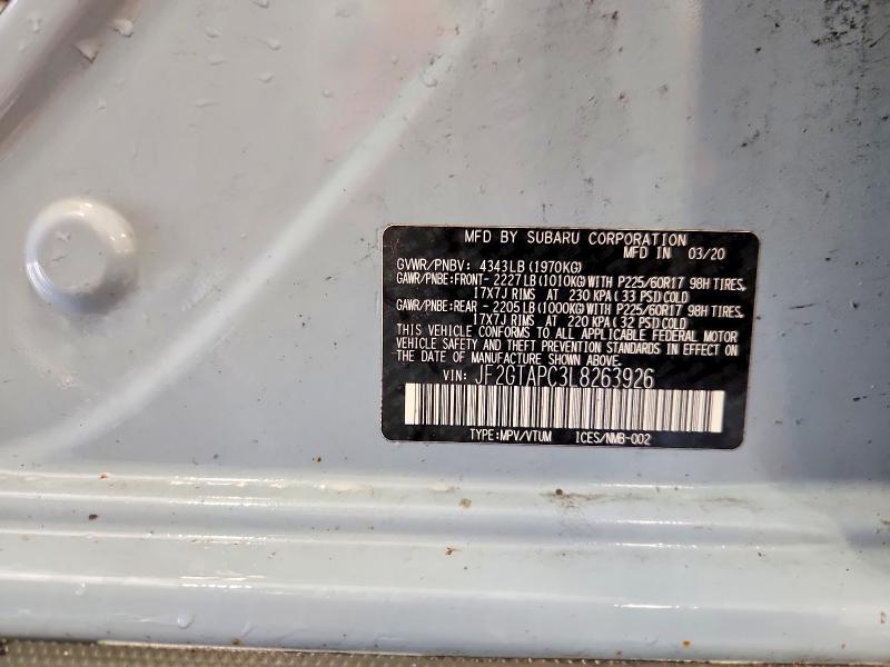 54664556 :رقم المزاد ، JF2GTAPC3L8263926 vin ، 2020 Subaru Crosstrek مزاد بيع