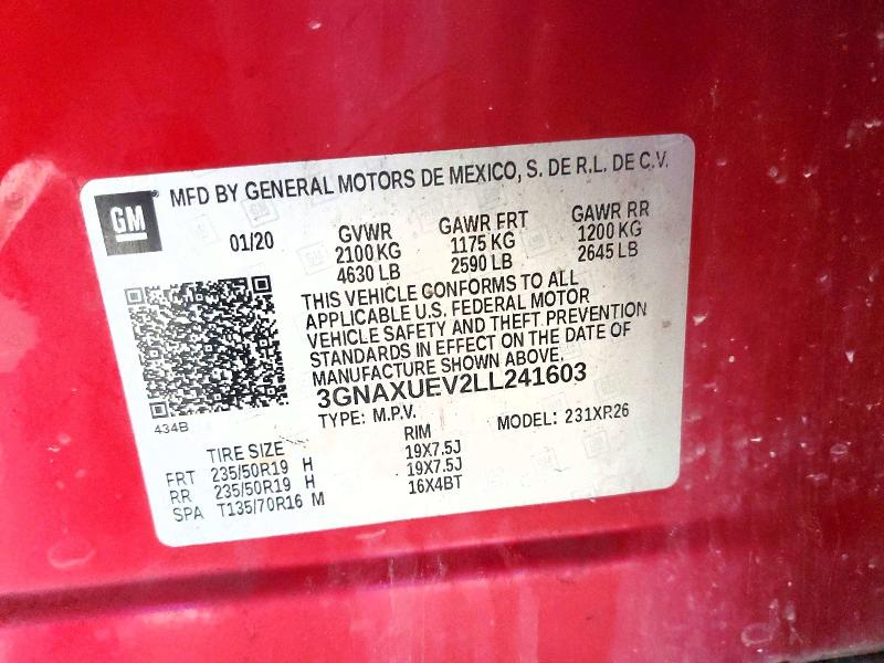 Продаж на аукціоні авто 2020 Chevrolet Equinox, vin: 3GNAXUEV2LL241603, номер лоту: 55230986