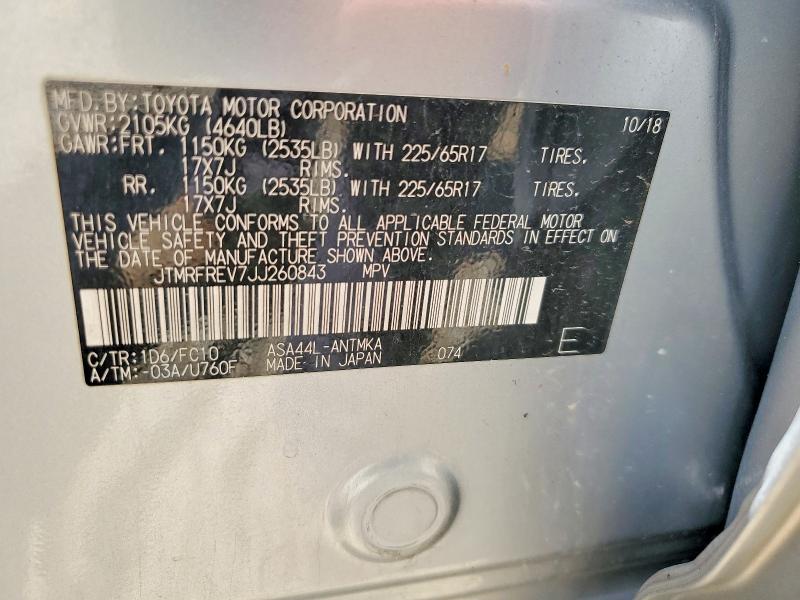Aukcja sprzedaży 2018 Toyota Rav4, vin: JTMRFREV7JJ260843, numer aukcji: 52604326