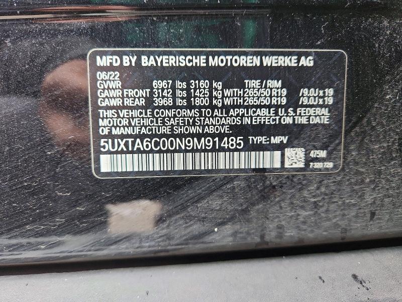 Aukcja sprzedaży 2022 Bmw X5, vin: 5UXTA6C00N9M91485, numer aukcji: 53081756