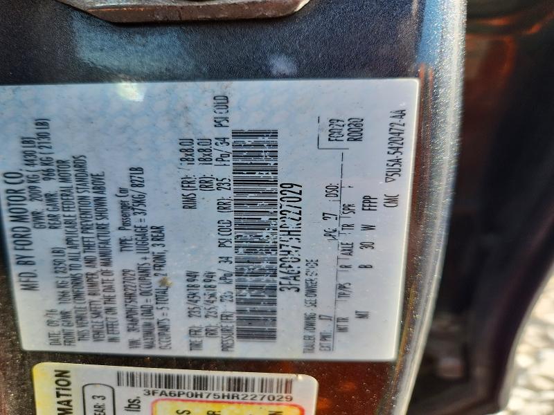 Продажа на аукционе авто 2017 Ford Fusion, vin: 3FA6P0H75HR227029, номер лота: 53451206