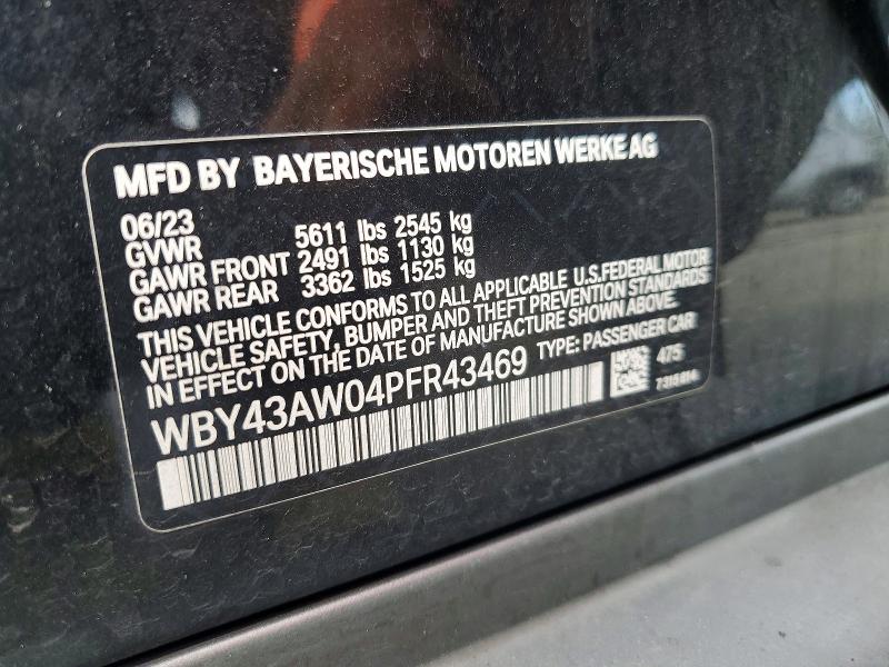 Продаж на аукціоні авто 2023 Bmw I4, vin: WBY43AW04PFR43469, номер лоту: 53323646