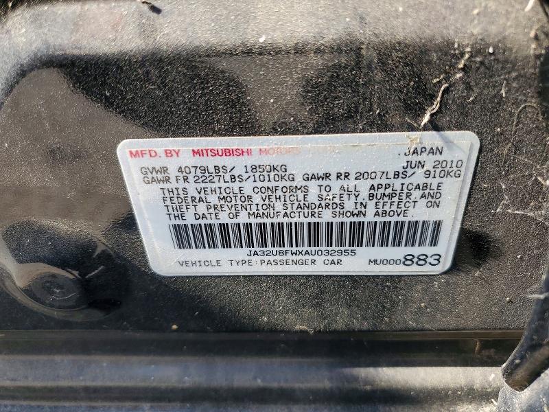 50234386 :رقم المزاد ، JA32U8FWXAU032955 vin ، 2010 Mitsubishi Lancer مزاد بيع