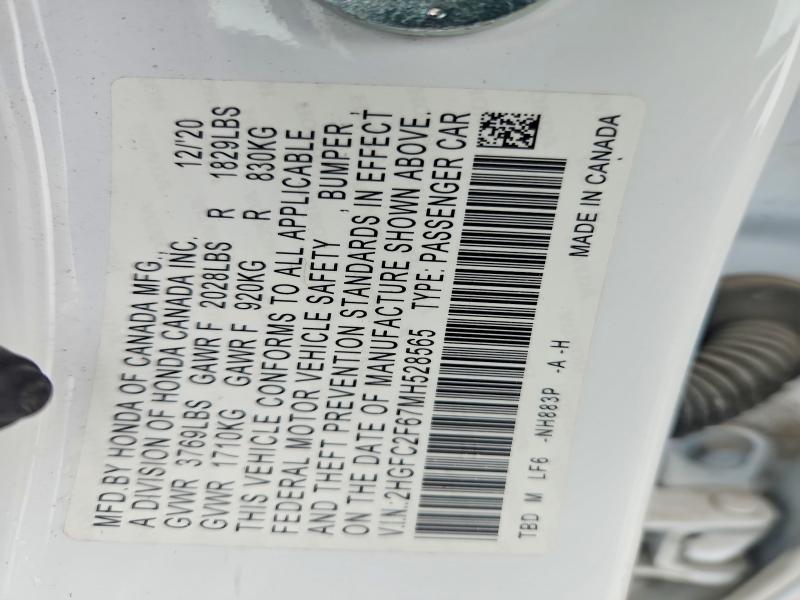 Продаж на аукціоні авто 2021 Honda Civic, vin: 2HGFC2F67MH528565, номер лоту: 54622216