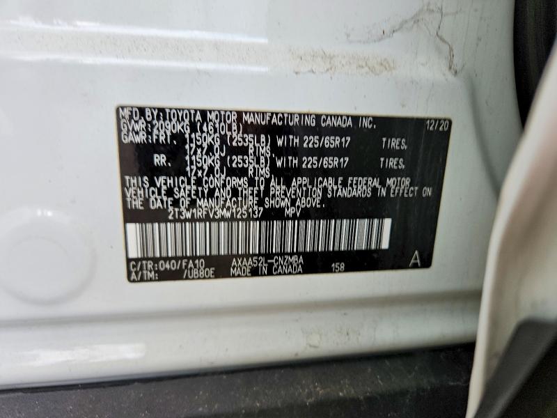 Продажа на аукционе авто 2021 Toyota Rav4, vin: 2T3W1RFV3MW125137, номер лота: 54551146