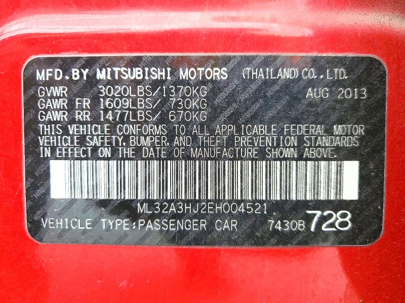 Продаж на аукціоні авто 2014 Mitsubishi Mirage, vin: ML32A3HJ2EH004521, номер лоту: 52828046