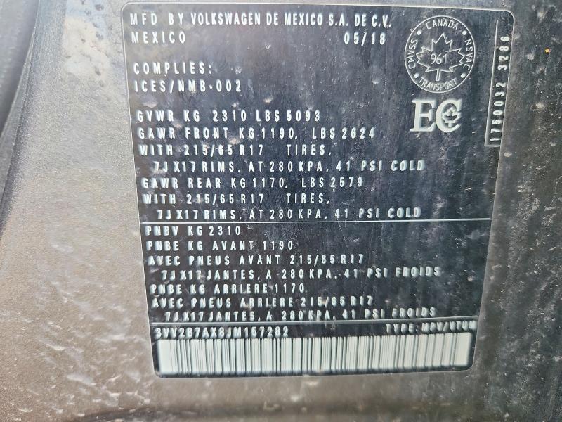 51776916 :رقم المزاد ، 3VV2B7AX8JM157282 vin ، 2018 Volkswagen Tiguan مزاد بيع
