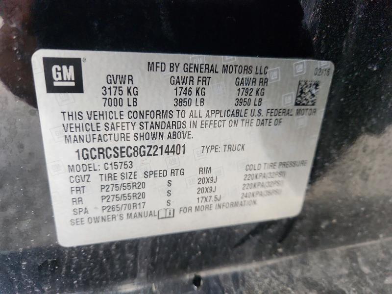 Aukcja sprzedaży 2016 Chevrolet Silverado, vin: 1GCRCSEC8GZ214401, numer aukcji: 54100466