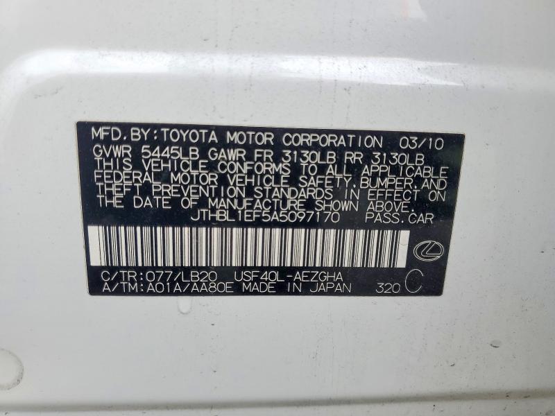 54974736 :رقم المزاد ، JTHBL1EF5A5097170 vin ، 2010 Lexus Ls مزاد بيع