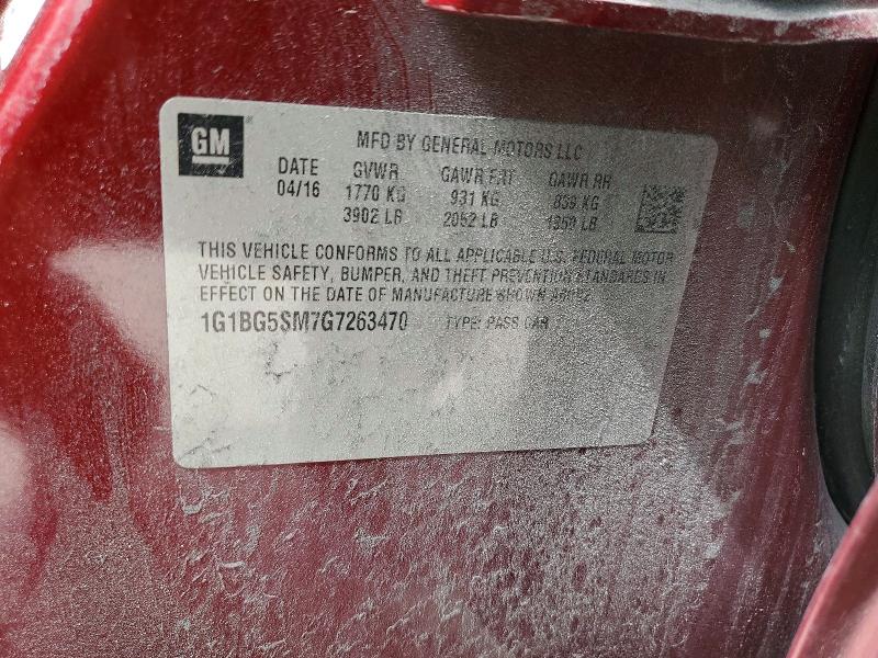 Продажа на аукционе авто 2016 Chevrolet Cruze, vin: 1G1BG5SM7G7263470, номер лота: 52809696