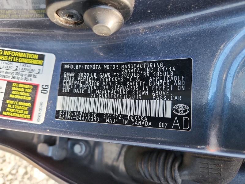 Продаж на аукціоні авто 2014 Toyota Corolla, vin: 2T1BURHE0EC102039, номер лоту: 52814096