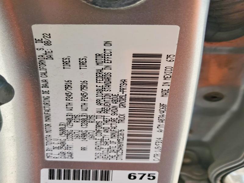 Продаж на аукціоні авто 2022 Toyota Tacoma, vin: 3TMCZ5AN6NM523876, номер лоту: 53835666