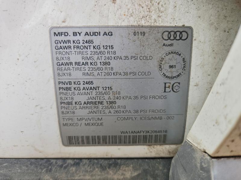 49850226 :رقم المزاد ، WA1ANAFY3K2054516 vin ، 2019 Audi Q5 مزاد بيع