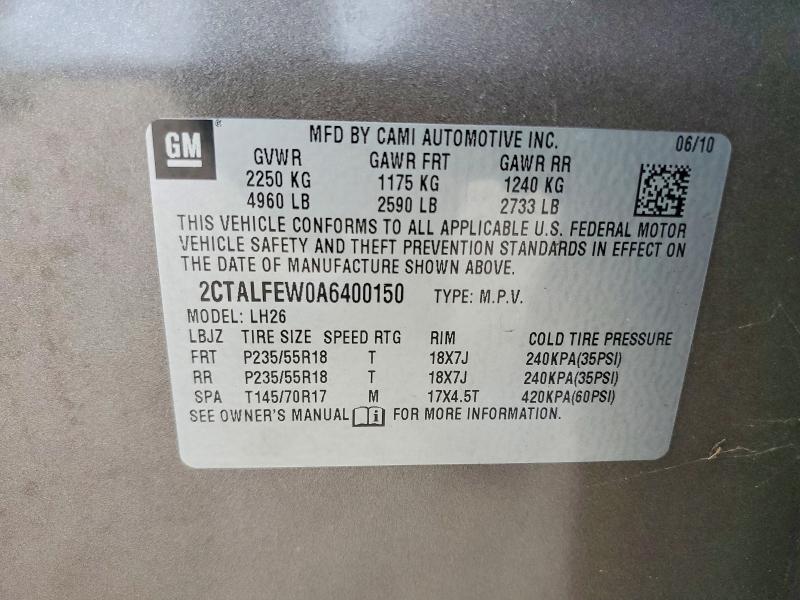 52459766 :رقم المزاد ، 2CTALFEW0A6400150 vin ، 2010 Gmc Terrain مزاد بيع
