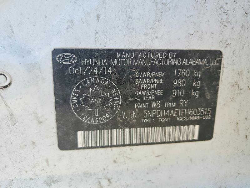 2015 Hyundai Elantra მანქანა იყიდება აუქციონზე, vin: 5NPDH4AE1FH603515, აუქციონის ნომერი: 54686596