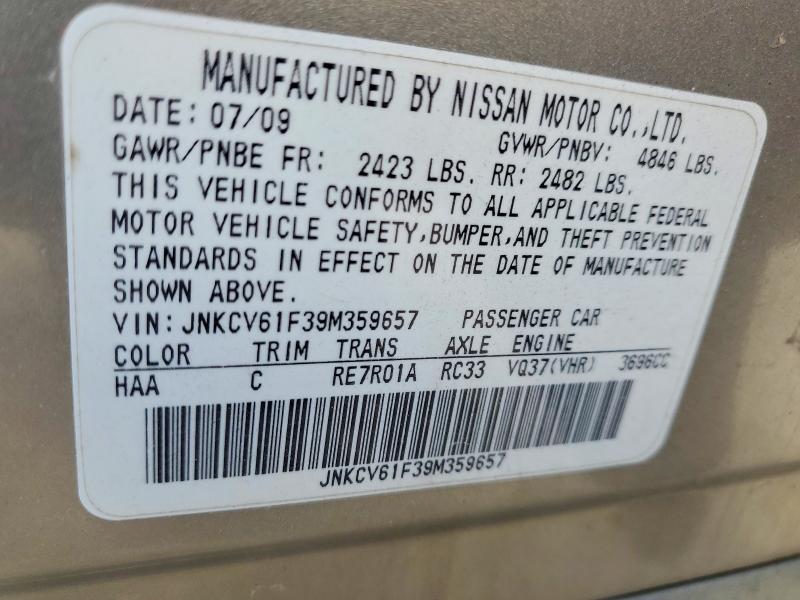 2009 Infiniti G37 Sedan მანქანა იყიდება აუქციონზე, vin: JNKCV61F39M359657, აუქციონის ნომერი: 52727676