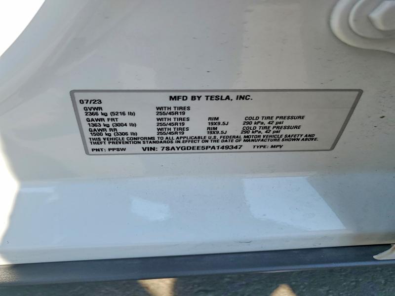 2023 Tesla Model Y მანქანა იყიდება აუქციონზე, vin: 7SAYGDEE5PA149347, აუქციონის ნომერი: 54116726