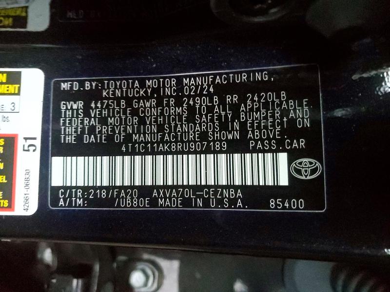 51847606 :رقم المزاد ، 4T1C11AK8RU907189 vin ، 2024 Toyota Camry مزاد بيع