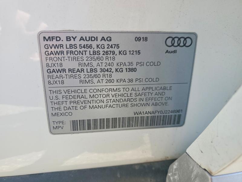 Aukcja sprzedaży 2018 Audi Q5, vin: WA1ANAFY0J2246961, numer aukcji: 55071366