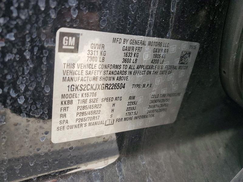 Aukcja sprzedaży 2016 Gmc Yukon, vin: 1GKS2CKJXGR226504, numer aukcji: 55556956