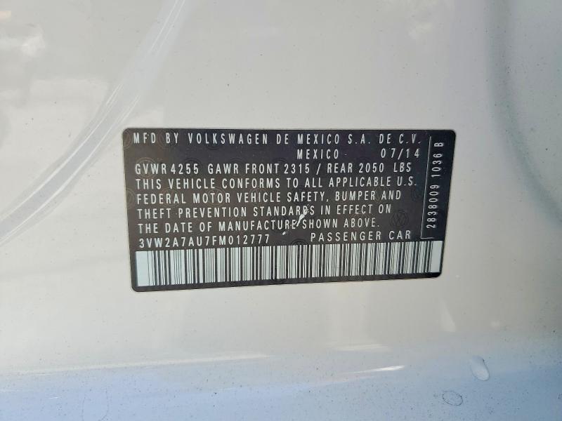 53546926 :رقم المزاد ، 3VW2A7AU7FM012777 vin ، 2015 Volkswagen Golf مزاد بيع