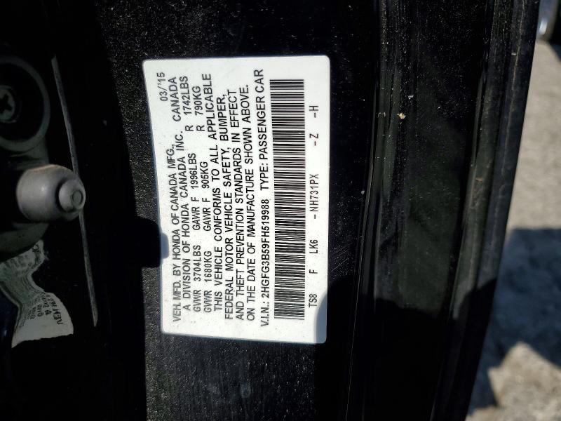 53130416 :رقم المزاد ، 2HGFG3B59FH519988 vin ، 2015 Honda Civic مزاد بيع